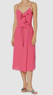 $135 1. State Women's Pink Flounce Detail Sleeveless Side-Tie Wrap Dress Size 0