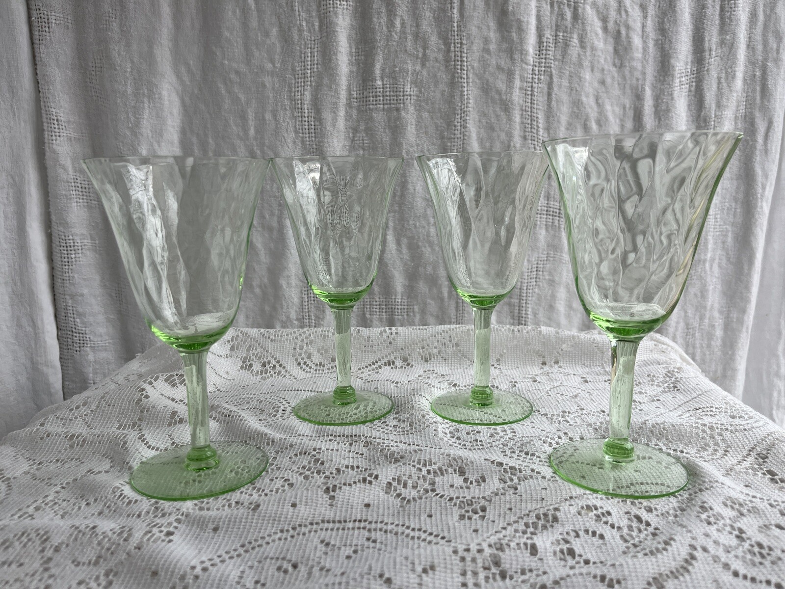 Green depression wine glasses x4 uranium eBay