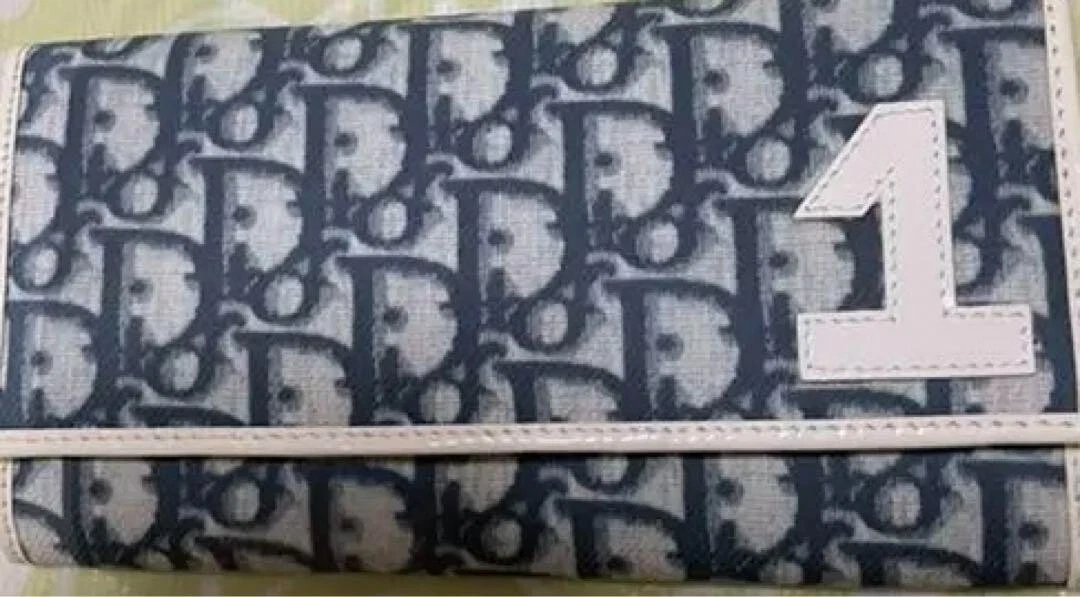 Portefeuille long Christian Dior trotteur toile cuir blanc et marine C298