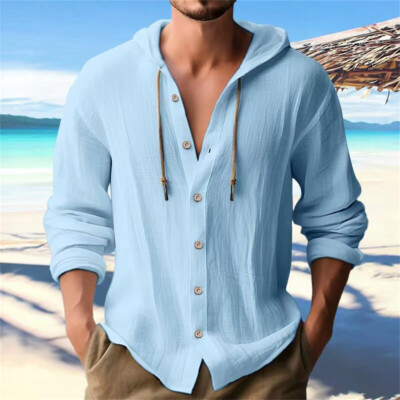 Herren Hemd mit Kapuze Button Down Hemd langärmelig lässig Slim Fit Hemd Komfort