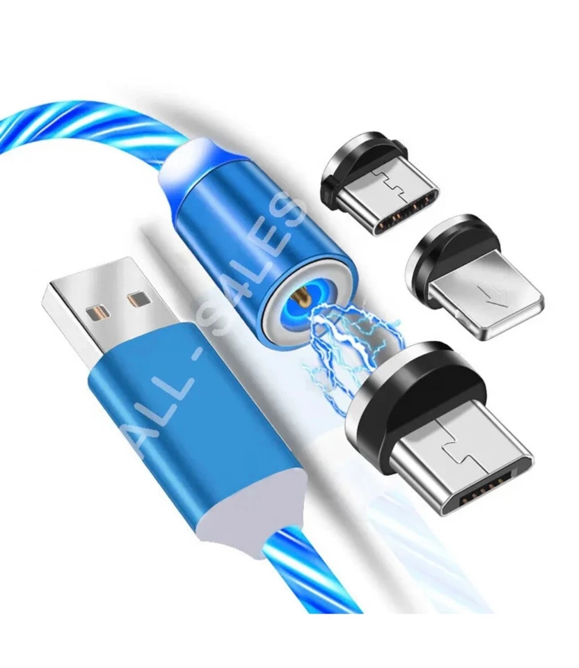 LED 3 in 1 Magnetic Charger Cable Fast Charging USB 2.4A For UNIVERSAL mobile  - Image 3 of 4