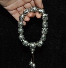 Bracelet chaîne à main amulette tête Shakyamuni argent tibétain 15 mm Chine