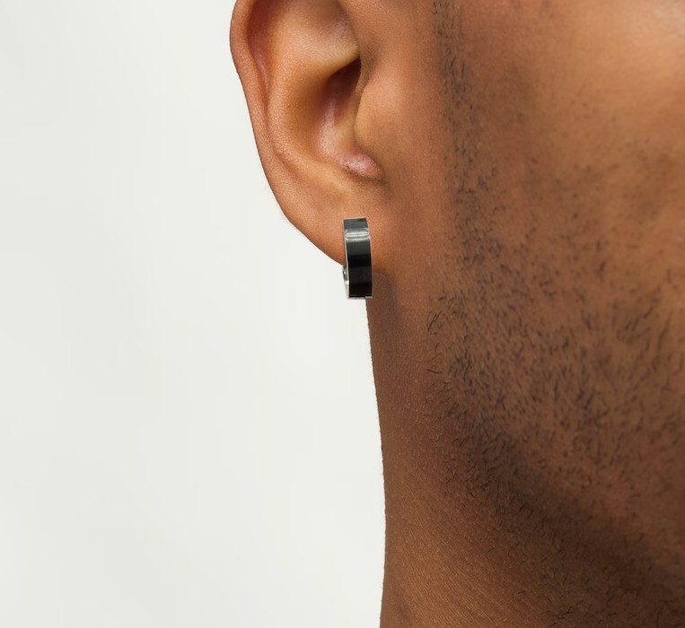 Zales Men's 6.0mm Black Spinel Solitaire Stud and Huggie Hoop Earrings Gift Set