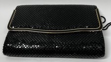 Purse Evening Bag Black Metal Mesh 9x6 Clutch Vintage Gold Clasp