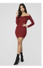 Fashion Nova ‘Free Falling Off Shoulder Dress Burgundy