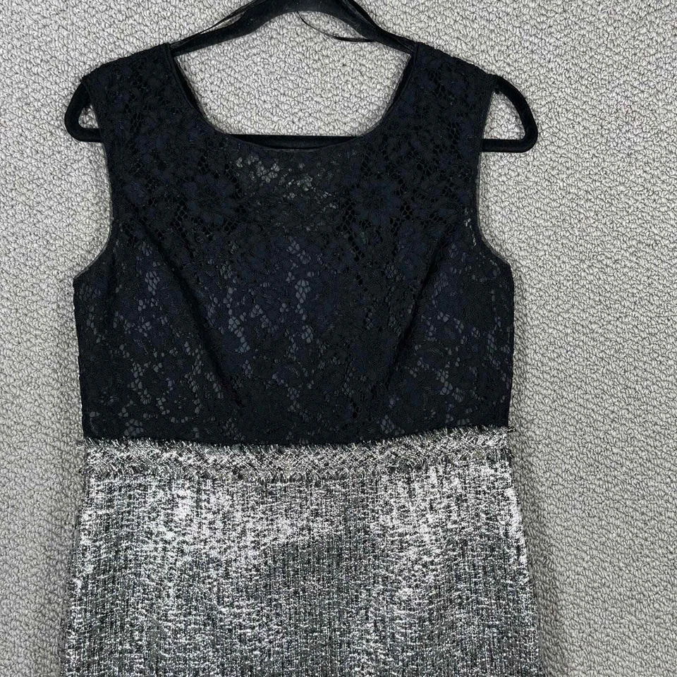 Vestido Kay Unger Mujer 8 Negro Encaje Metálico Plateado Jacquard Sin Mangas Fiesta Foto 2 de 4