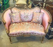 金華山♦️ロココ ヴィンテージ♦️ピンクベージュ♦️ダマスク柄 猫脚シングルソファ 金華山♦️ロココ ヴィンテージ♦️ピンクベージュ♦️ダマスク柄 猫脚