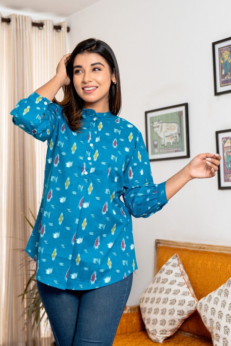 Womens Summer Cotton Printed Tunic Blouse Tops Ladies 3/4 Womens Summer Cotton Printed Tunic Blouse Tops Ladies 3/4