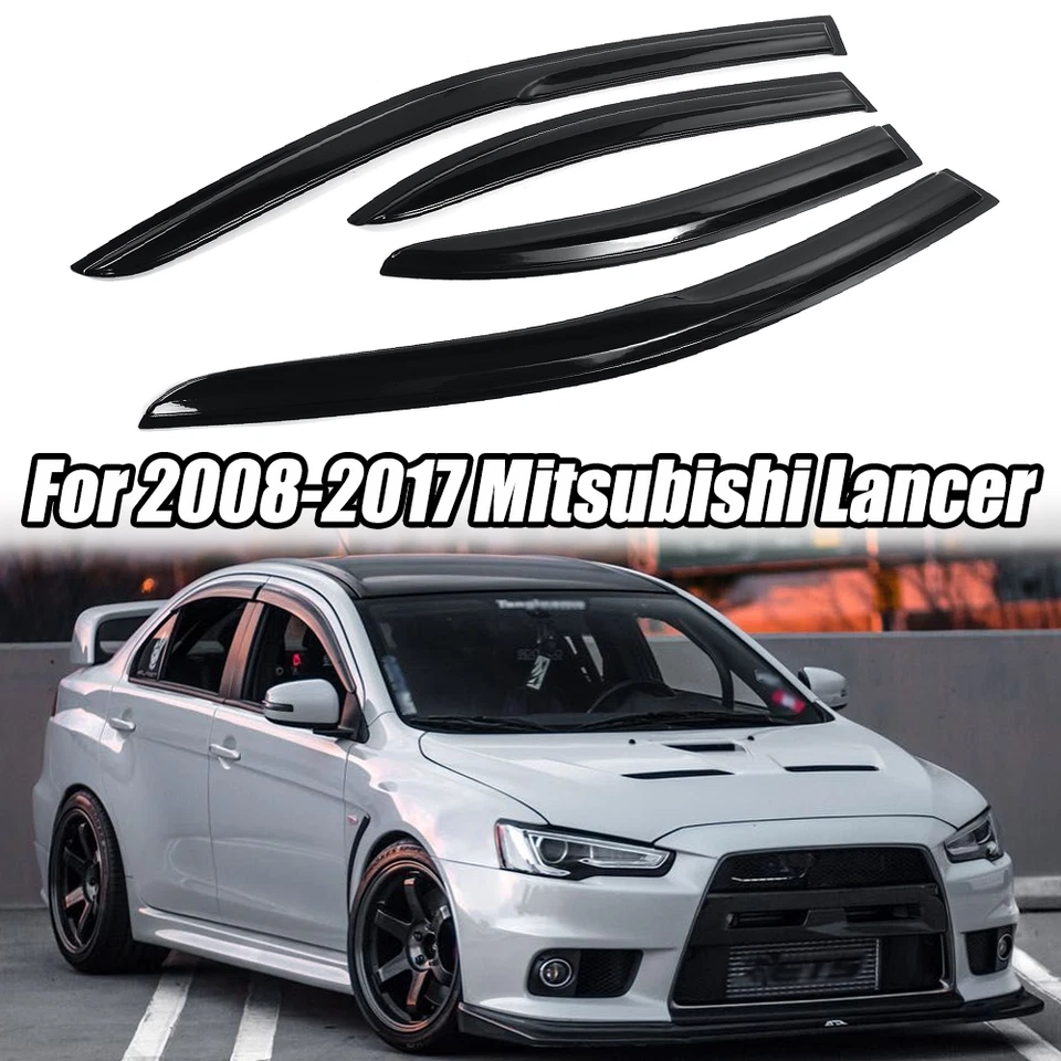 For 08-17 Mitsubishi Lancer JDM Mugen Style Window Visors Rain Guards Deflectors - Image 2 of 4