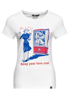 QUEEN KEROSIN Damen Print T-Shirt mit 50s Style Comic Art Keep Your Love Cool