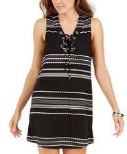 Dotti Women's Dahlia Striped Lace Up Tunic Cover Up Black/White