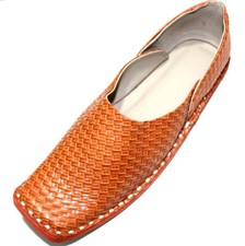 Men's Brown Jutti Leather Mojari Handmade Traditional Rajasthani Shoes US Style