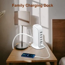 Charging Station for Multiple Devices 40W Upoy, Wall Charger Block 5 USB