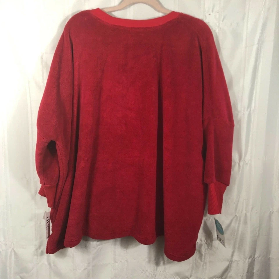 Новый с Ярлыками оттенок красный женщин один размер 3/4 рукав твердого печати флис v-образным вырезом Sleepshirt - Изображение 2 из 4