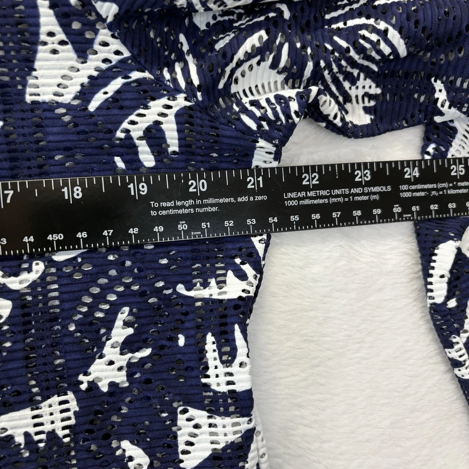 Title Nine Cover Up Women’s L Navy White Tropical Mesh Long Sleeve Hooded Tunic - Image 4 of 4