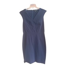 London Dress Company Navy Cap Sleeve V Neck Sheath Business Dress