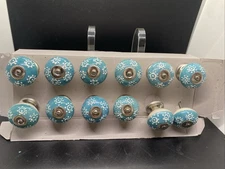 Ceramic Cabinet Drawer Pull Knobs, 12-Pack, Blue/White Floral Pattern (#6)