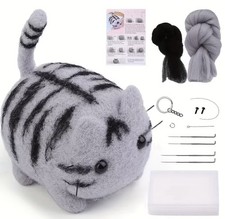 Gray Striped Cat Wool Needle Felting Kit NEW