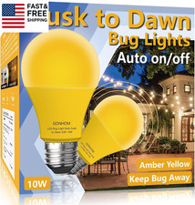Dusk to Dawn Bug Light Bulb Outdoor,2 Pack Amber Bug Light Bulb,Auto On/Off,10