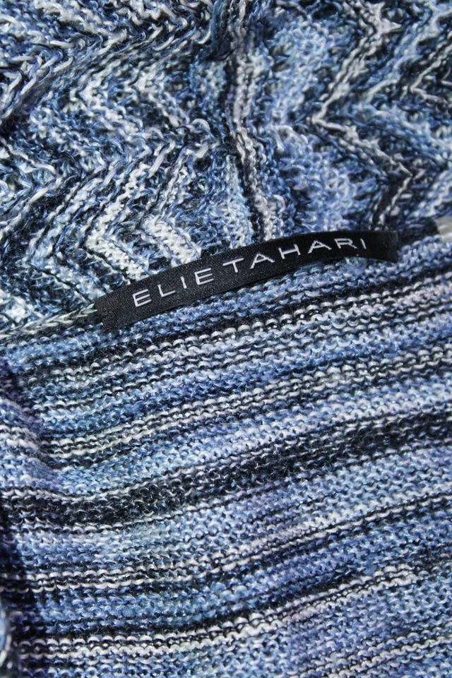 Elie Tahari Womens Linen Open Front Belted Knit Cardigan Sweater Blue Size S - Image 4 of 4