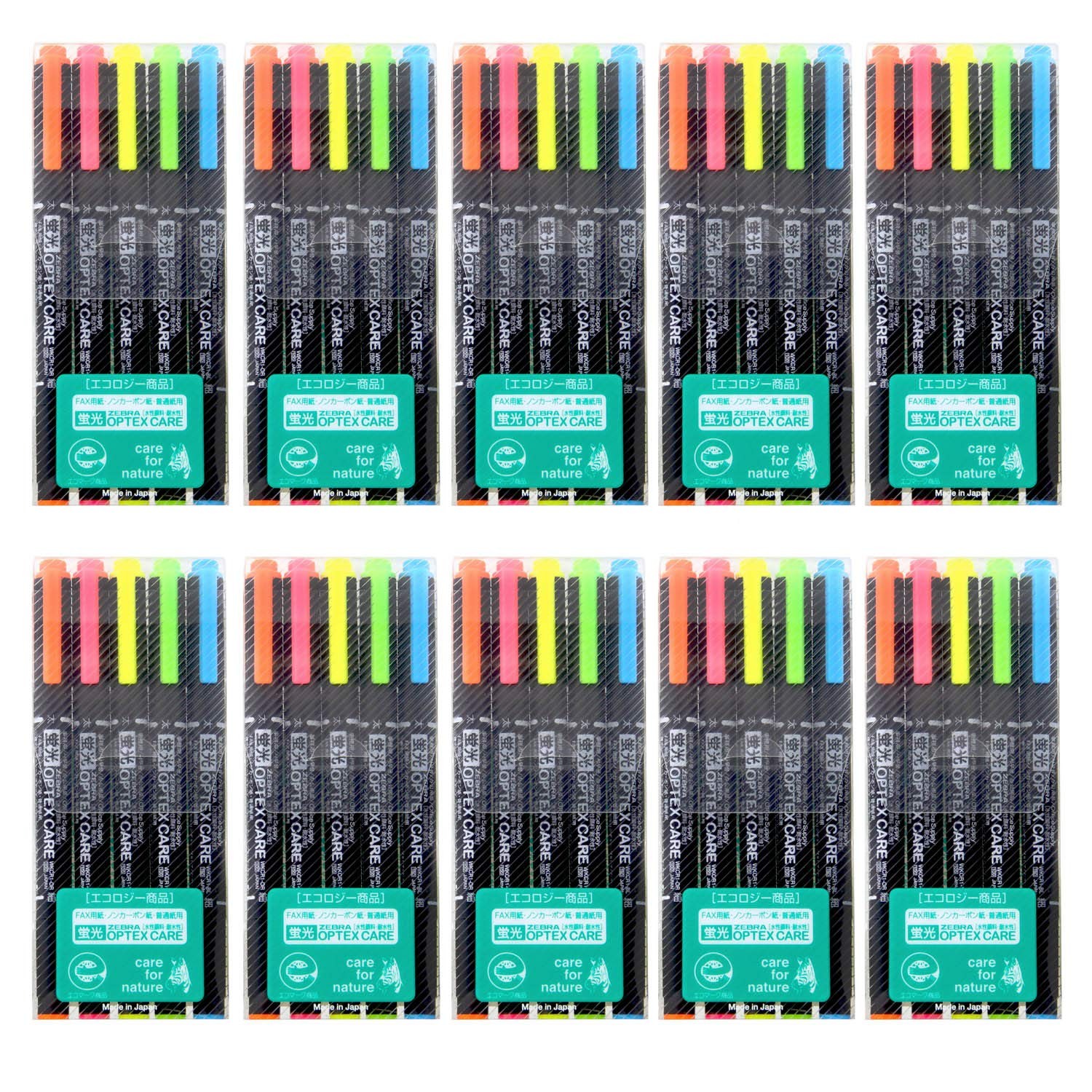 Zebra B-WKCR1-5C Optex Care Highlighters, 5 Colors, 10-Pack
