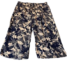 Panama Jack Floral Capri Pants Womans 2X Linen Blend Navy Pink Boho Tropical