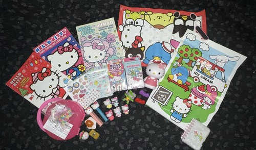 Hello Kitty Sanrio Stationery Lot Stickers Paper Sheets Mini Figures Multicolor