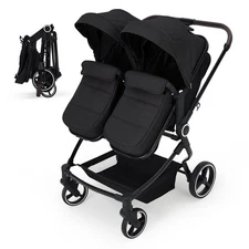 Lightweight Double Stroller for Twins W/ Quick One-Click Fold, 5-Point Harness