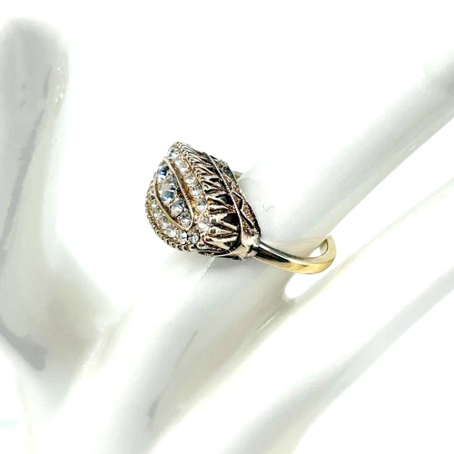 Victorian Style Vintage 1970 Sterling Gold Plated Multi-Crystals Ornate Ring Sz5