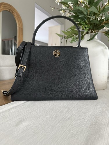 700+! New Tory Burch Britten Black Leather Satchel