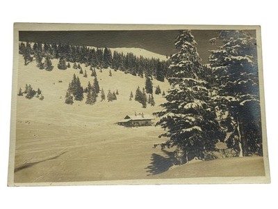 Ansichtskarte Postkarte Winterlandschaft Berghütte Schnee Wald