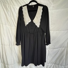 SHEIN CURVE Black Long Sleeve Dress Lace Collar Button Front Elastic Waist 2XL