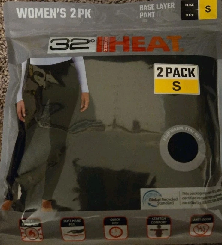 NEW 32 Degrees Women's 2 Pack Heat Base Layer Pant Black Size Small (212)