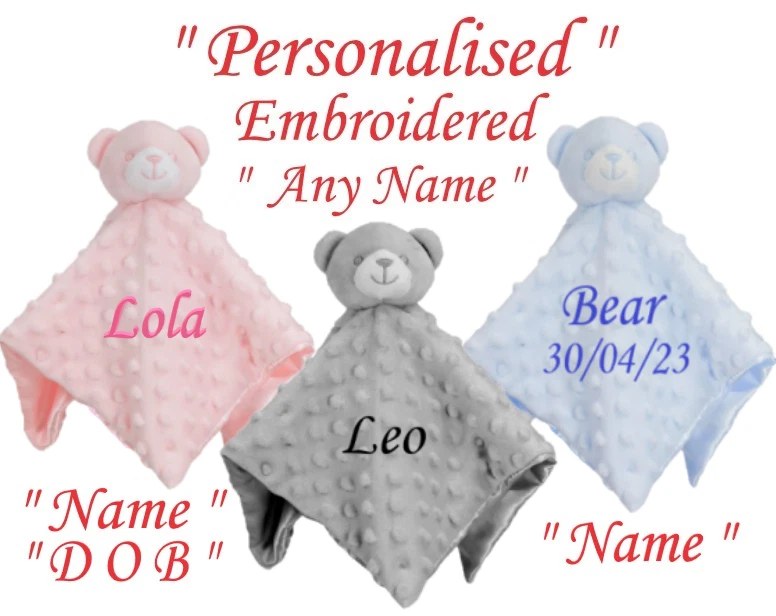 FIRST STEPS Personalisierte Baby Bettdecke Sicherheitsdecke Teddybär Baby Geschenk Babys