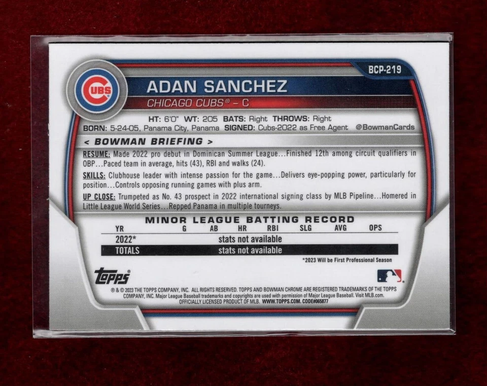 ADAN SANCHEZ 2023 BOWMAN CHROME SHIMMER REFRACTOR PROSPECT CHICAGO CUBS - Image 2 of 2
