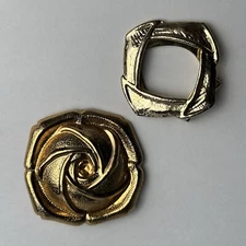 VTG Scarf Ring Clips 1.25" Rose Flower Celtic Design Lot Of 2 Fashion Gold Plate