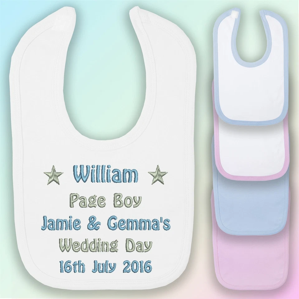 BABYSTITCHING Hochzeit - Page Boy besticktes Baby Lätzchen Geschenk personalisiert