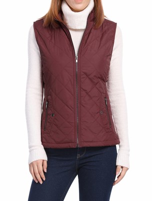 Download Women's Front Zip Up Stand Collar Mock Pockets Quilted ...