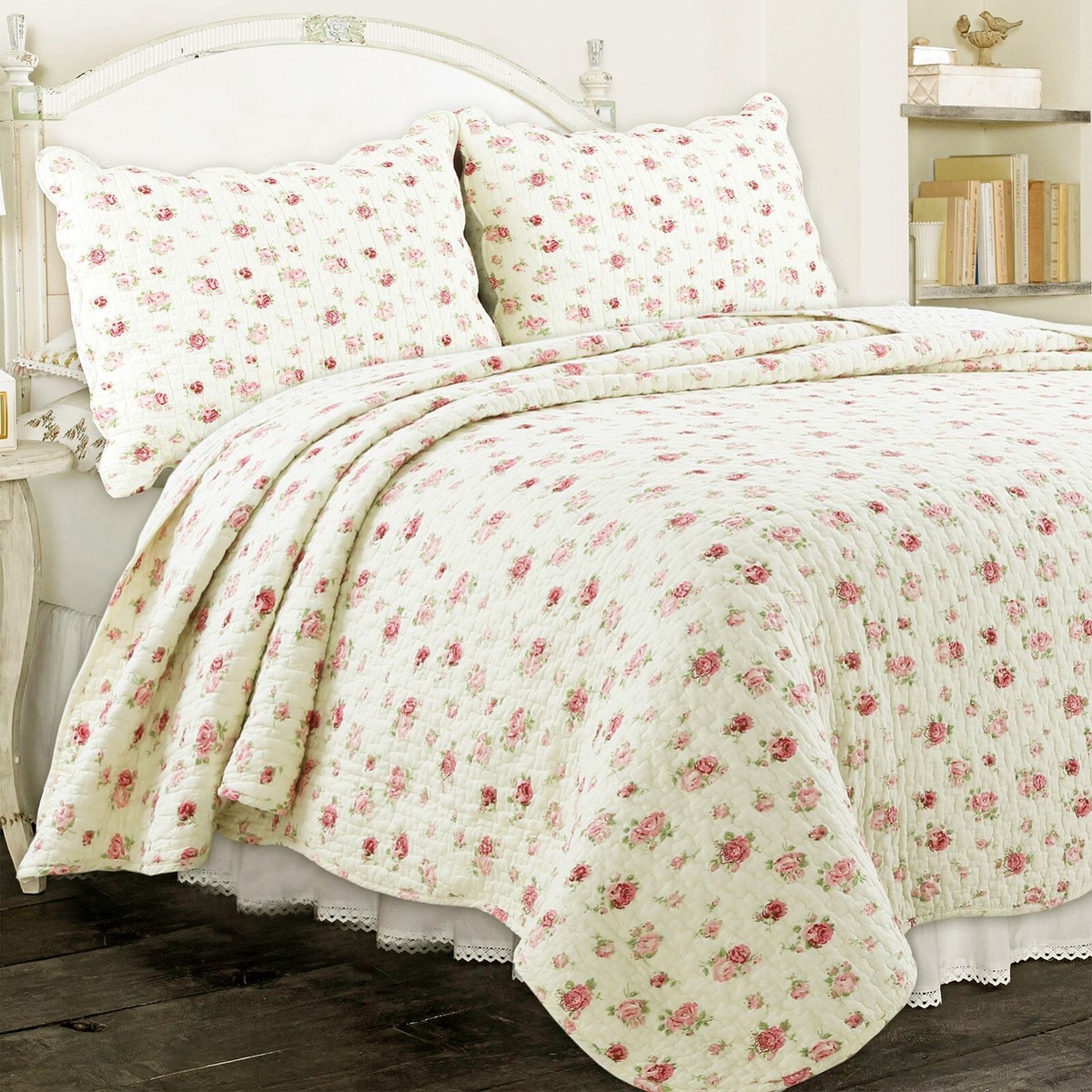 Cozyholy Originele 100% Katoen Patchwork Quilt Twin Size Roze Bloemen Sprei Coverlet Omkeerbare Vintage Shabby Chic Gewatteerde Gooi Deken Bed Quilt Cover voor Bank Sofa