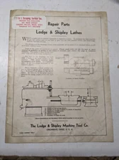 LODGE & SHIPLEY LATHES REPAIR PARTS LIST MANUAL CATALOG MODELS MANUFACTURING