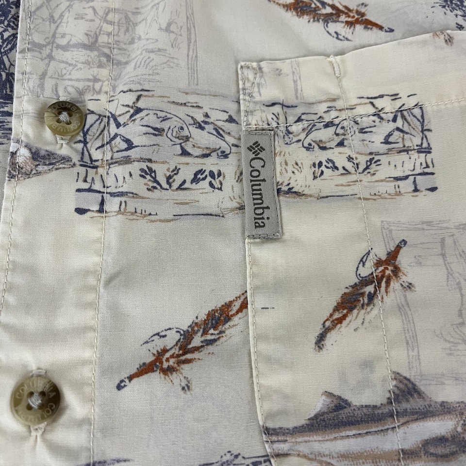 Columbia Shirt Men’s Medium White Fish Print Button Up Fishing Outdoor ...