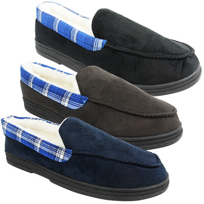 Mens Light-Weight Moccasin Fleece Lined Winter Warm Grip Sole Slippers Shoe  Size UK