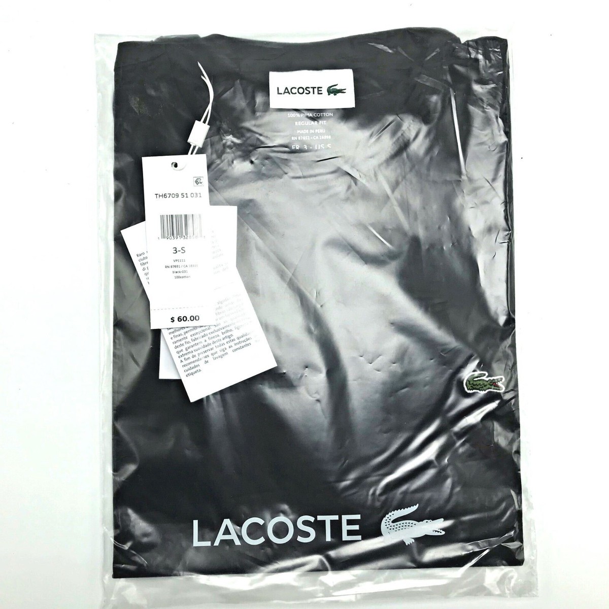 Tシャツ・カットソー LACOSTE Men T Shirts TH6709 031 Black NEW* Men Lacoste Crew Neck Pima Cotton Jersey T-shirts Black