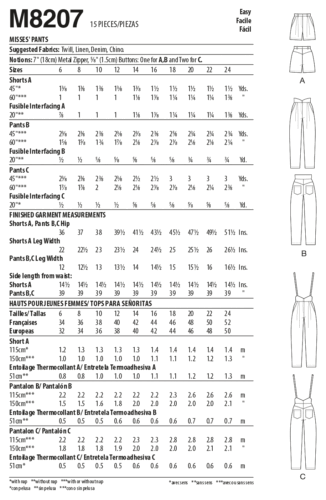 McCalls Sewing Pattern 8207 Misses Ladies Womens Trousers, Shorts 6-14 - Picture 6 of 6