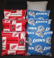 All Weather made w DETROIT REDWINGS LIONS Fabric 8 Cornhole Bean Bags