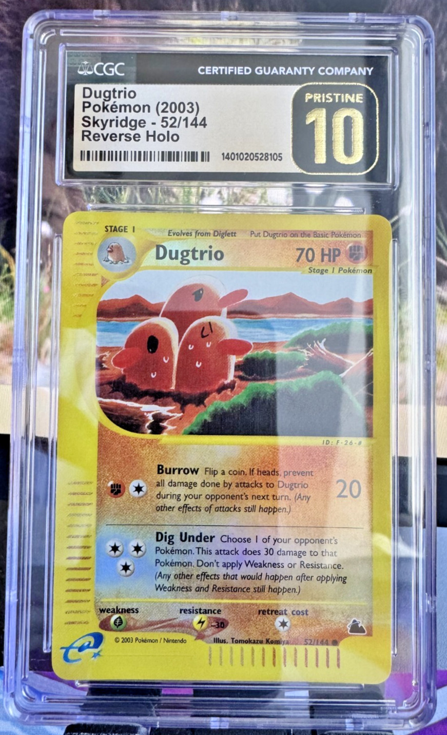POP 3 CGC PRISTINE 10 Dugtrio 52/144 REVERSE Foil HOLO Skyridge Pokemon Card
