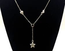 Crescent Moon Heart Star Silver Tone & Gold Tone Lariat Necklace 18"