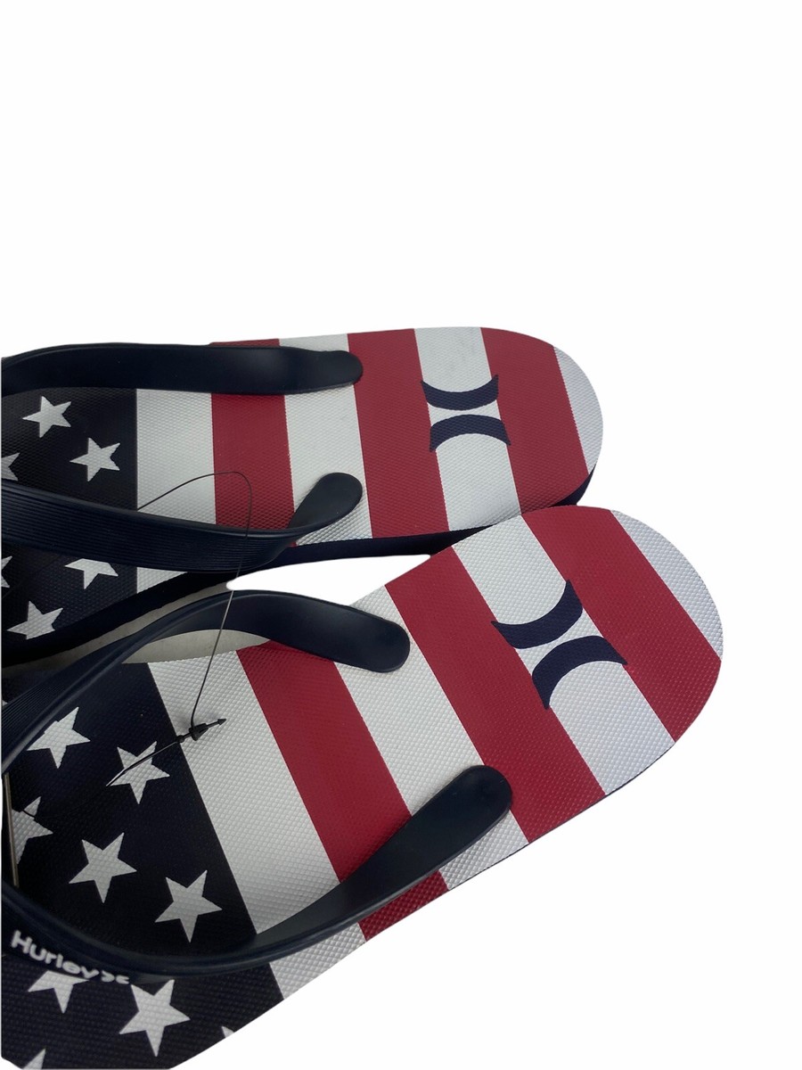 NEW Hurley USA Pattern Flag Mens Flip Flops Thong Sandals 