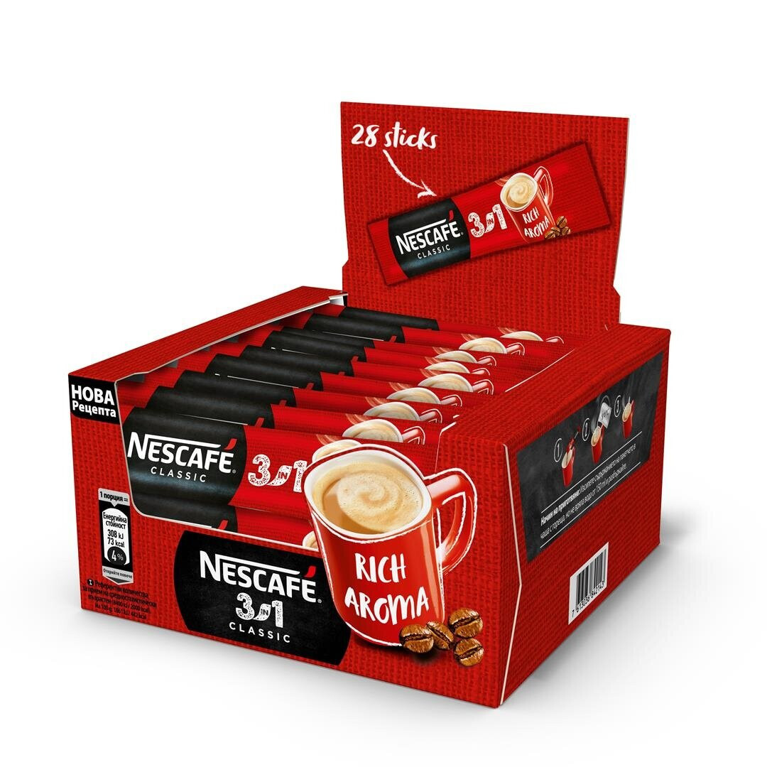 Café instantáneo 3 en 1 caja de 28 palos NESCAFE CLASSIC