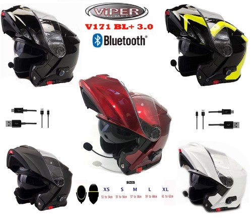 VIPER Casco Moto Modulare Bluetooth Integrato ACU V171 Flip Up Urbani  Touring | eBay